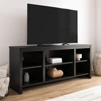 Espresso Black TV Stand Six Open Shelves Modern