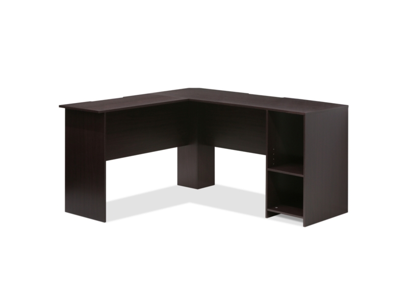 Espresso Corner Desk with Integrated Bookshelf and Minimalist Design