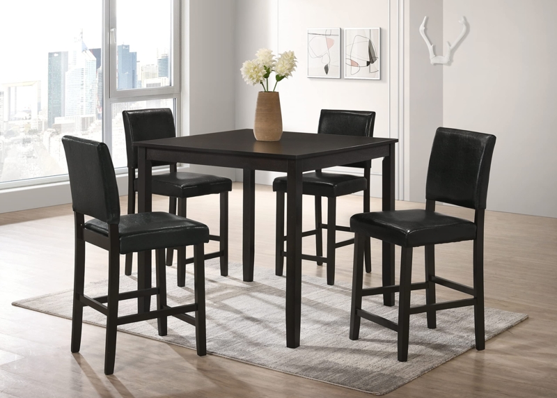 Espresso Dining Set Square Silhouette Leather Like Upholstery