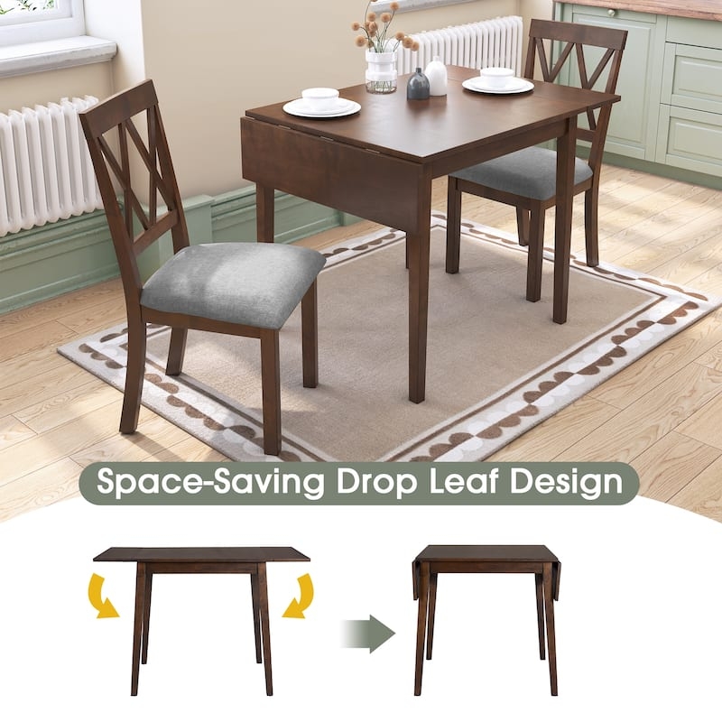 Espresso Drop Leaf Dining Set with Upholstered X-Back Chairs