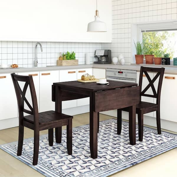 Espresso Drop Leaf Dining Set with X-Back Chairs and Compact Design
