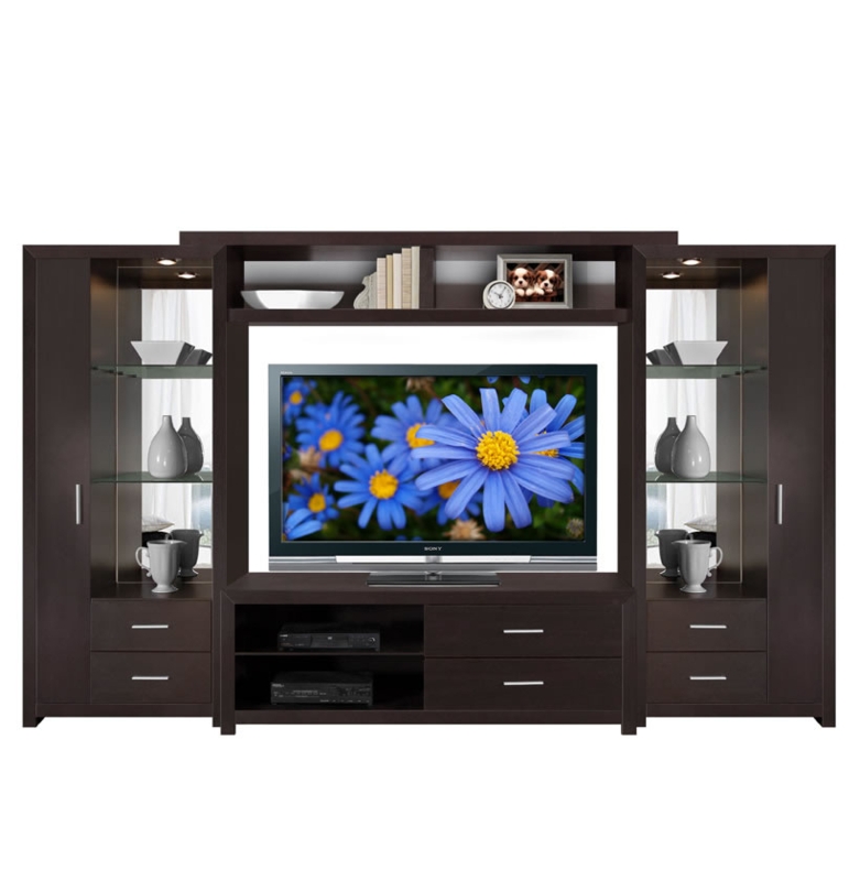 Espresso Entertainment Center with Mirrored Back Towers