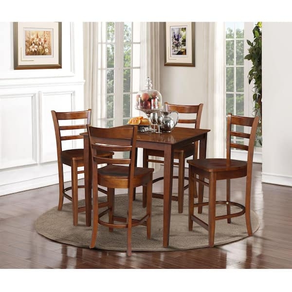 Espresso Square Dining Set featuring Ladder Back Counter Stools