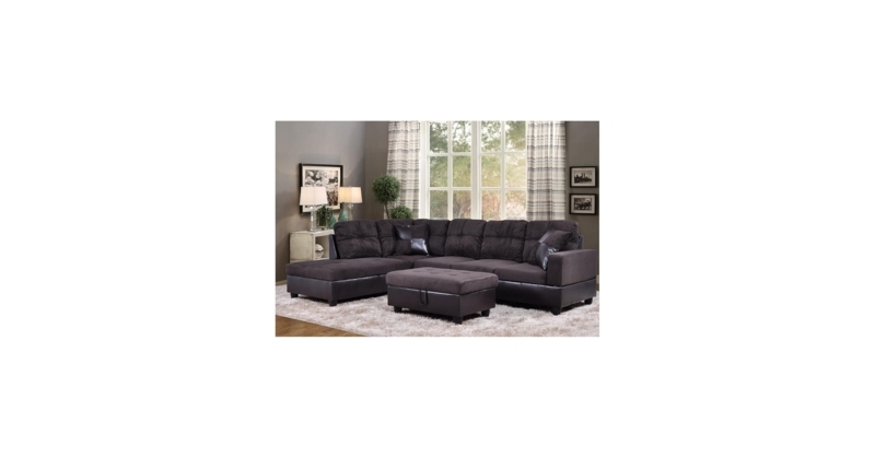 Espresso Tufted Back Sectional with Chaise and Matching Ottoman