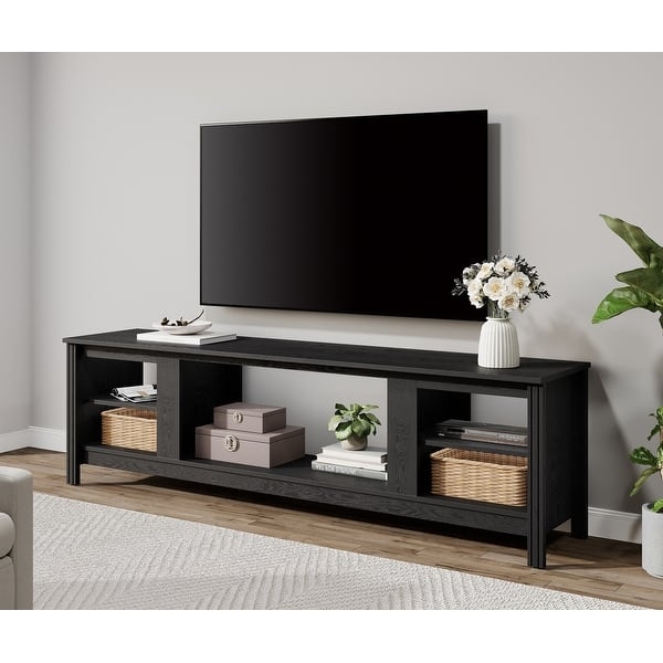 Espresso Wood Console Table with Divided Open Shelving, 70 Inch.