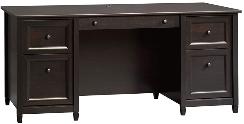 Estate Black Executive Desk with Round Metal Knobs and Keyboard Tray