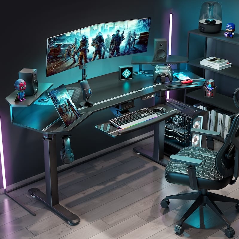 Eureka 72 Black Computer Desk Gaming Standing Desk with Hutch Keyboard Tray
