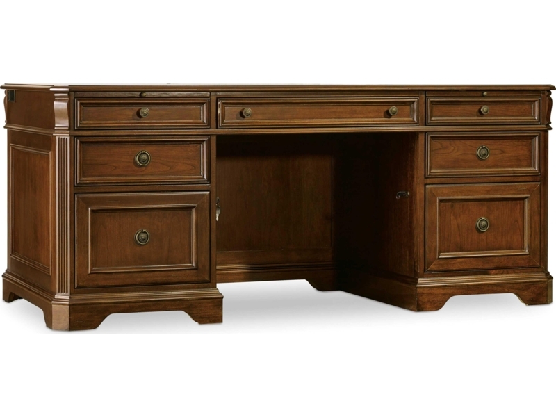 Executive Desk Fluted Pilasters Cherry Finish Antique Brass Storage