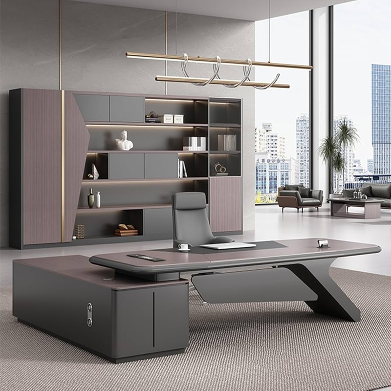 Executive Desk Mauve Wood Finish Sculptural Leg Luxury Workstation