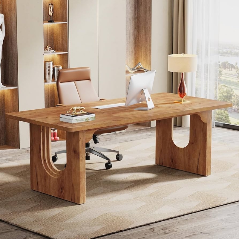 Executive Desk Sculptural U-Shaped Legs Architectural Workstation