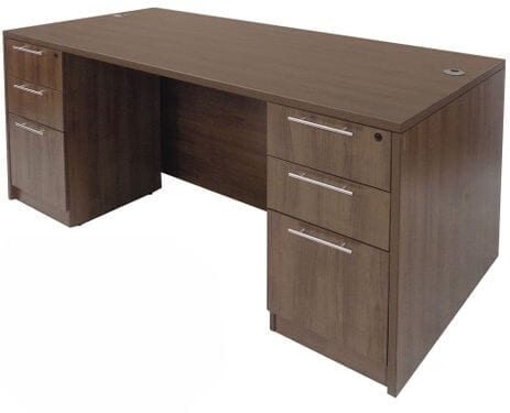 Executive Desk Six Drawers Walnut Wood Tone Professional Workspace