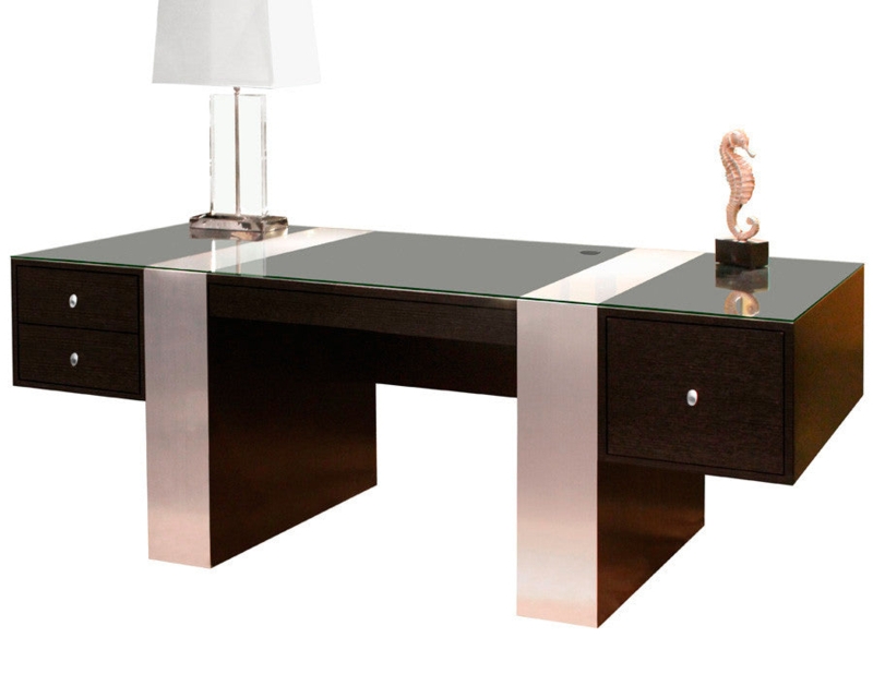 Executive Desk Wenge Finish Slab Legs Modern Office Furniture
