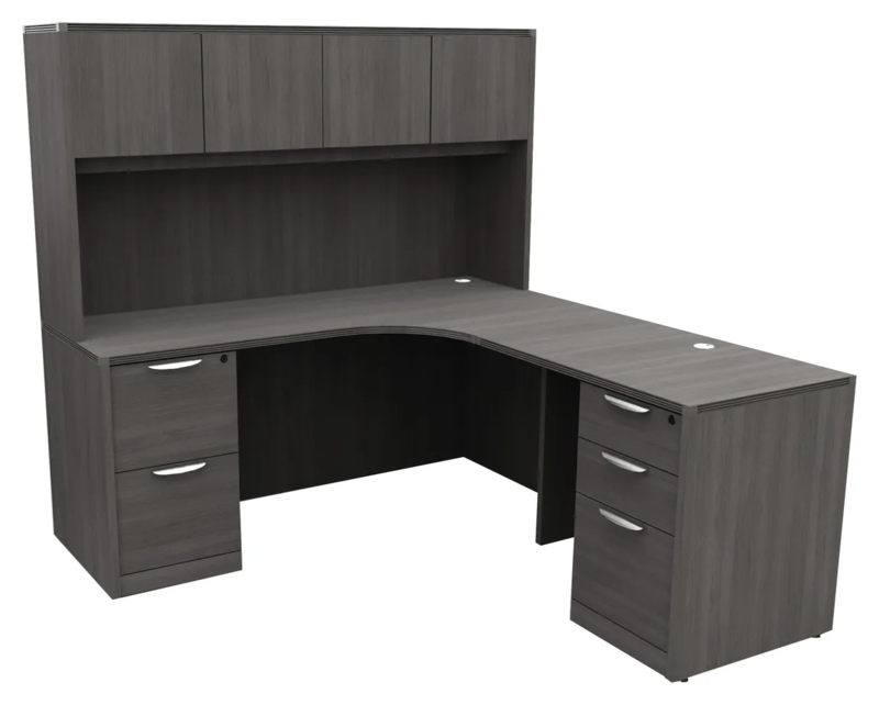 Executive Desk with Hutch, Charcoal Finish, Locking Drawers