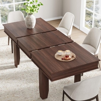 Expandable Dark Wood Dining Table with V-Shape Legs