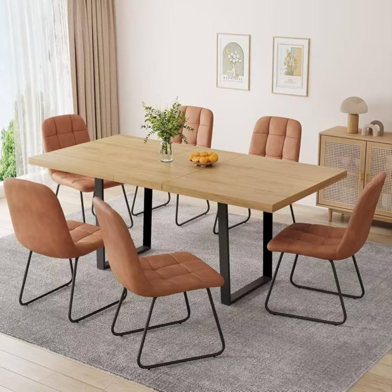 Expandable Dining Set Quilted Cognac Brown Chairs Industrial Style