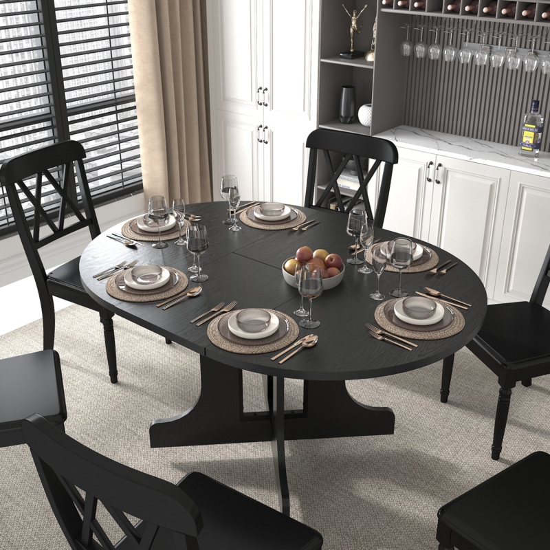 Expandable Oval Dining Table with Trestle Base