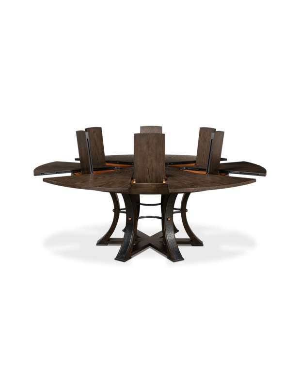 Expandable Round Dining Table Dark Grey Wood Self Storing Leaves