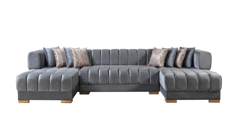 Expansive U-Shaped Sectional featuring Vertical Ribbed Tufting