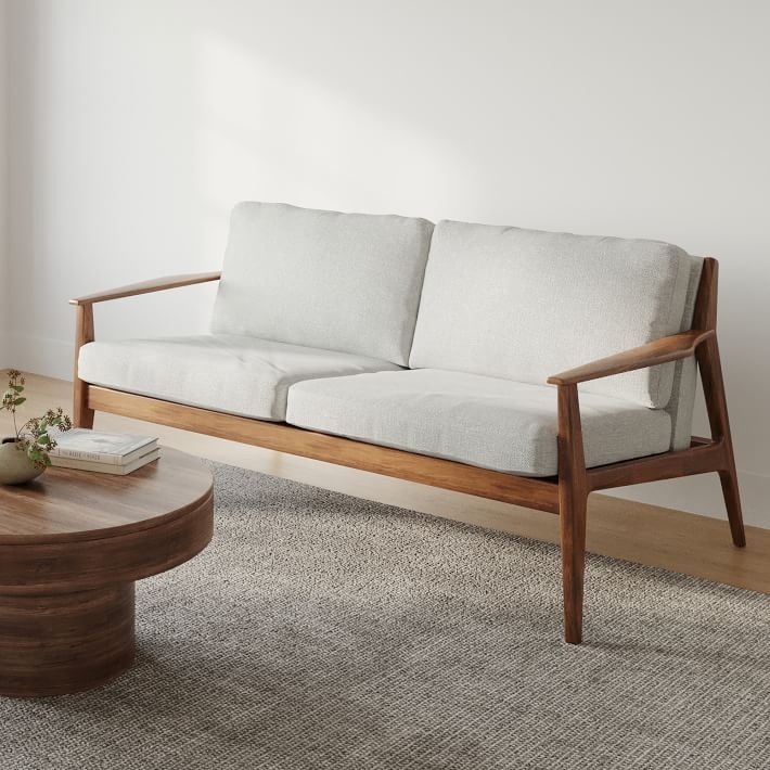 Exposed Wood Frame Couch, Light Grey Show-Wood Tapered Legs