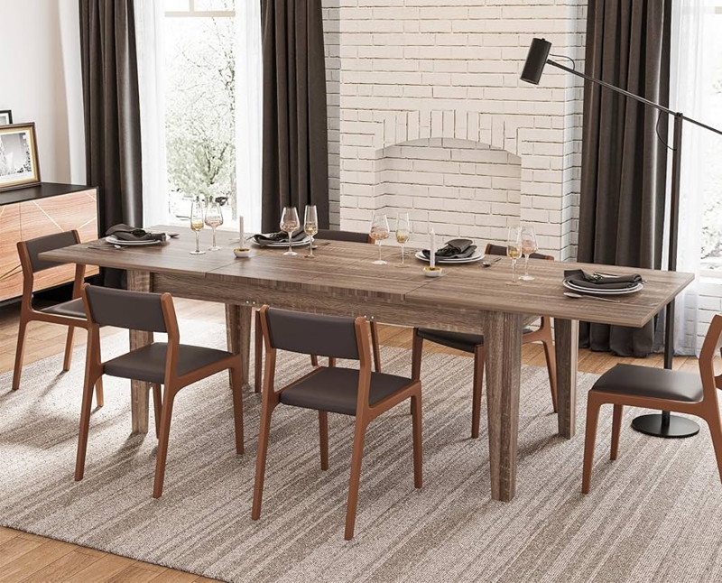 Extendable Dining Table Dark Oak Tapered Legs Rustic Modern Set