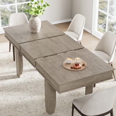Extendable Dining Table Driftwood Gray Finish Block Legs Rustic