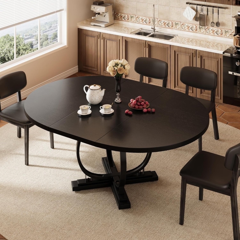 Extendable Dining Table: Matte Finish Oval Top, Sculptural X-Base Legs