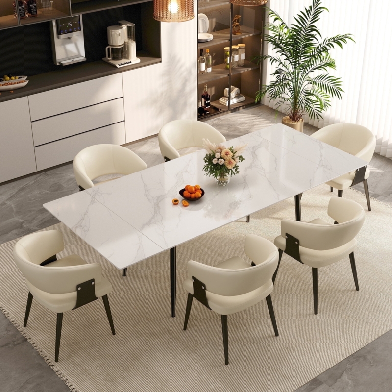Extendable Dining Table: Sintered Stone Top, Sculptural Chairs
