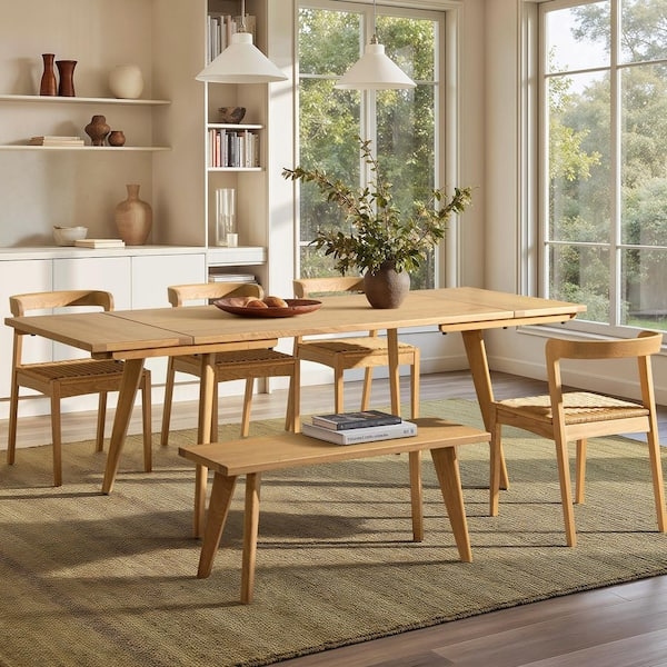 Extendable Dining Table Tapered Legs Woven Seats Scandinavian Set