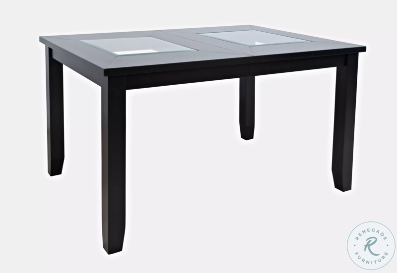 Extendable Dining Table with Glass Inlay Tapered Square Legs Black Wood