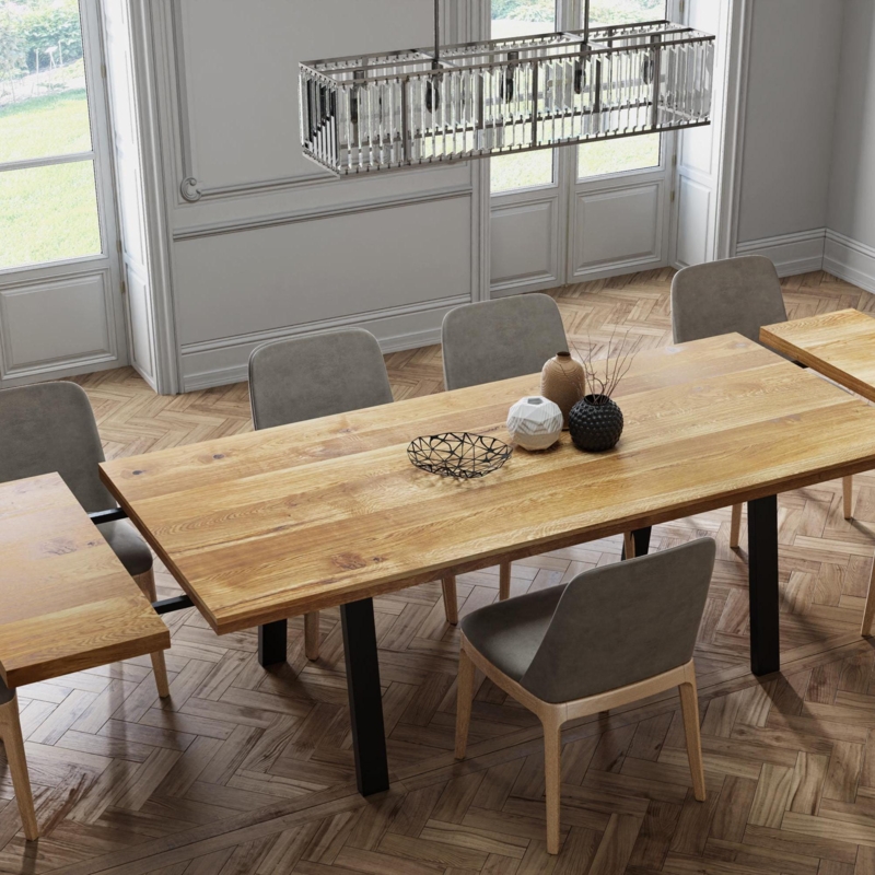 Extendable Dining Table Wood Top Black Metal Legs Industrial Style