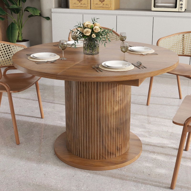 Extendable Round Dining Table with Cane Back Chairs Scandinavian Style