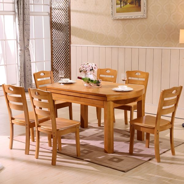 Extendable Wood Dining Table Honey Oak Finish Rounded Corners