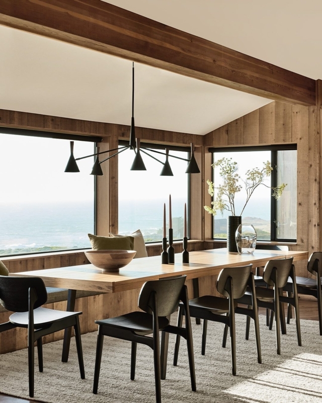 Extendable Wood Dining Table in Rustic Coastal Room with Ocean Views
