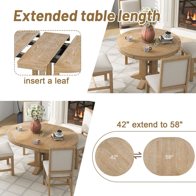 Extending Dining Table Round to Oval Light Wood Pedestal
