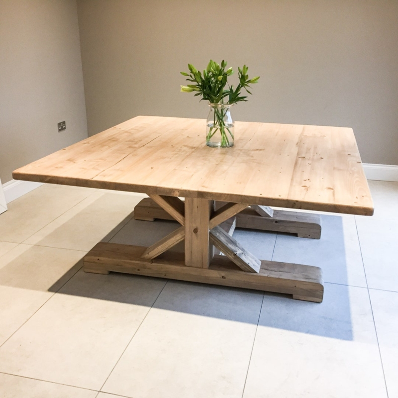 Extra Large Square Dining Table with X-Brace Trestle Base