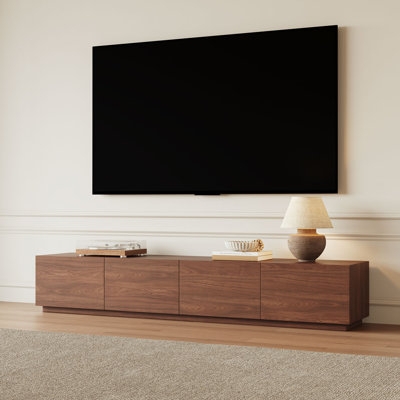 Extra Low Walnut TV Stand with Seamless Handleless Front Panels