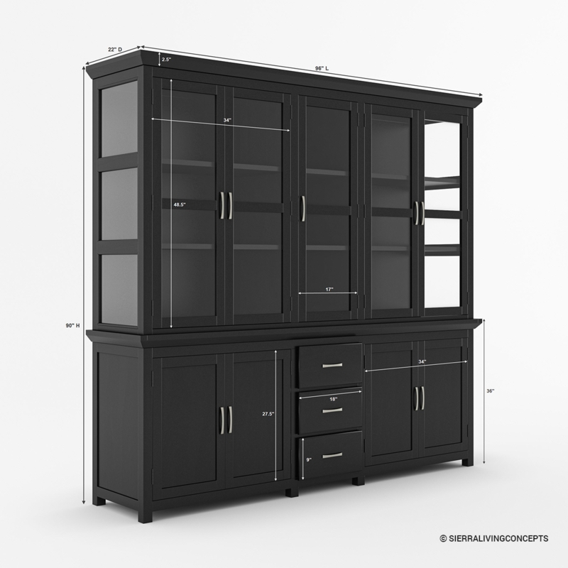 Extra Wide Dining Storage Hutch 96 Inch Matte Black Finish