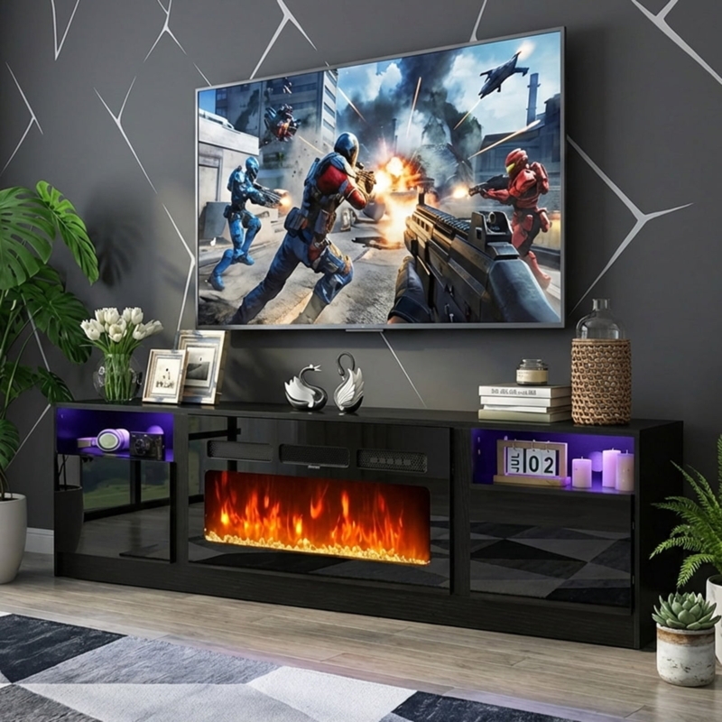 Extra Wide Entertainment Center with Purple LED Lighting