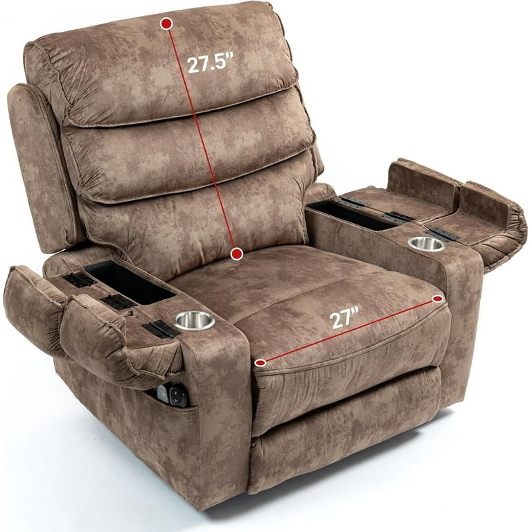 Extra Wide Power Lift Recliner, Mottled Brown Fabric with Arm Storage.