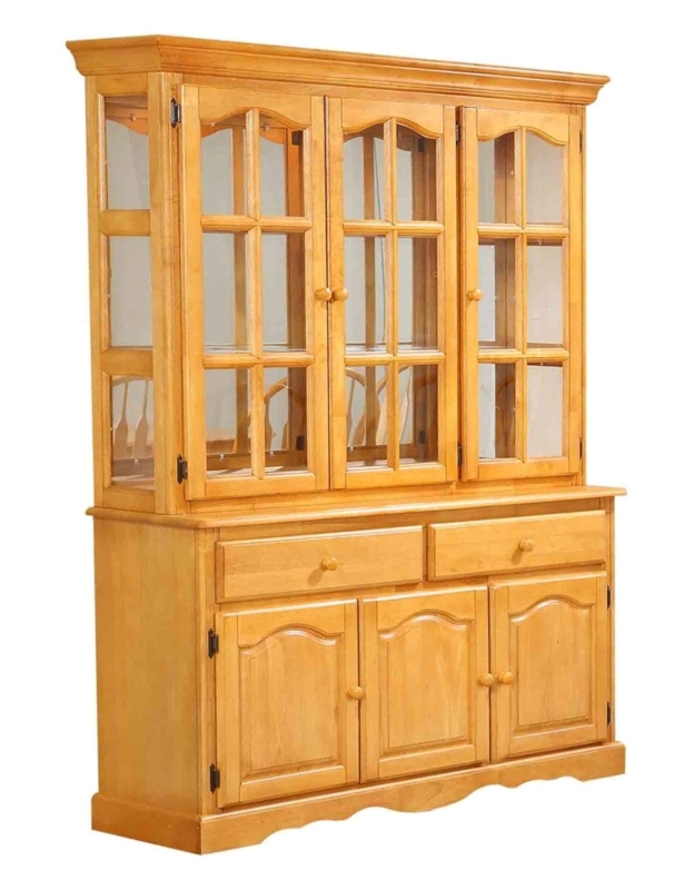 Farmhouse China Cabinet Mullioned Glass Doors Scalloped Base Oak