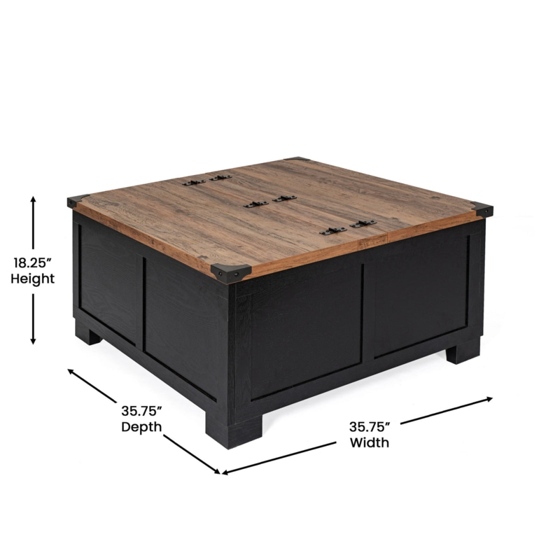 Farmhouse Coffee Table with Paneled Black Base and Hinged Lift Top
