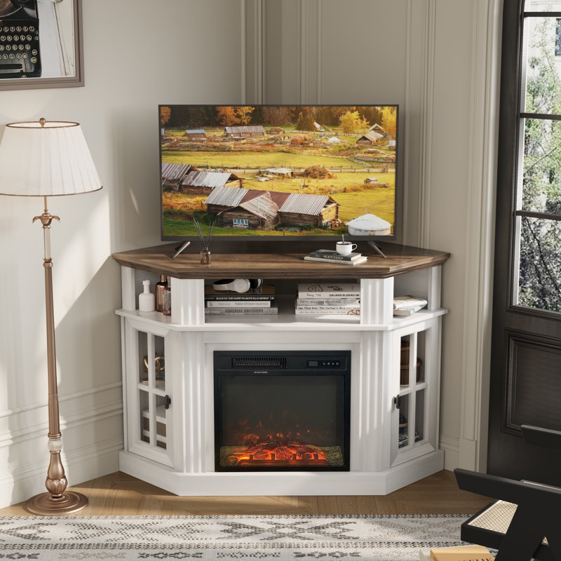 Farmhouse Corner TV Stand with Electric Fireplace