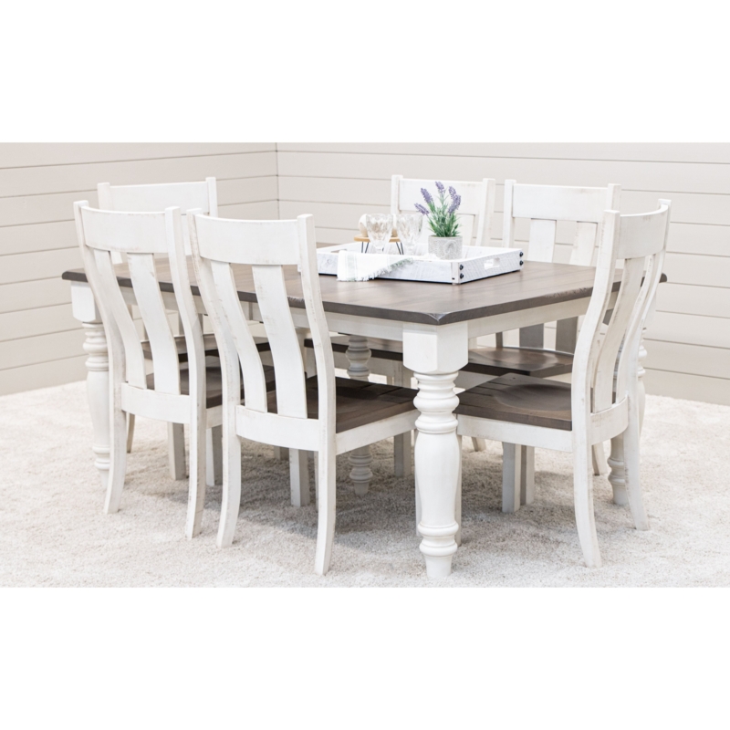 Farmhouse Dining Room Set Turned Legs Slat Back Chairs