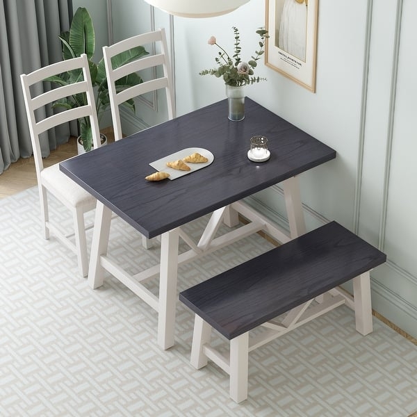 Farmhouse Dining Set with X-Back Chairs and Two-Tone Finish Bench