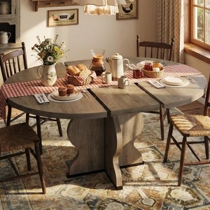 Farmhouse Dining Table Extendable Pedestal Distressed Wood