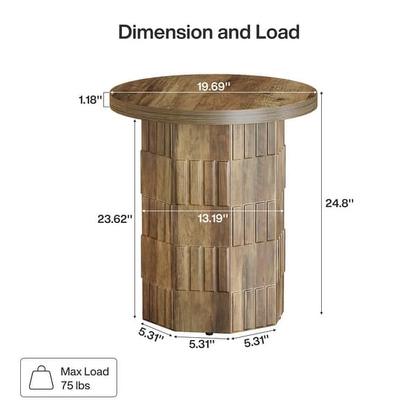 Farmhouse End Table, Round Wood with Ribbed Pedestal Base