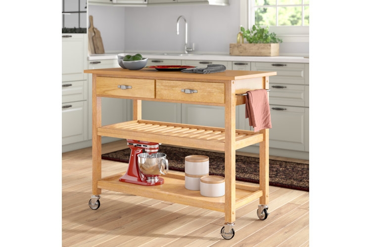 Farmhouse Kitchen Cart with Wood Top and White Slatted Shelves