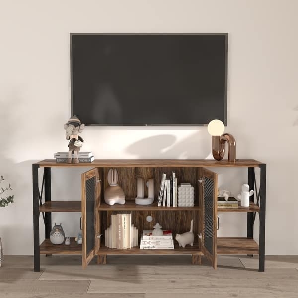 Farmhouse Media Console with Mesh Doors and X-Frame Sides