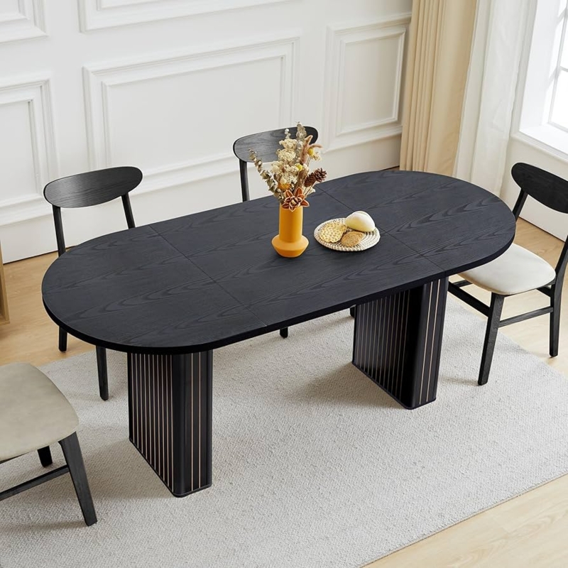 Farmhouse Oval Dining Table with Wood Strip Base