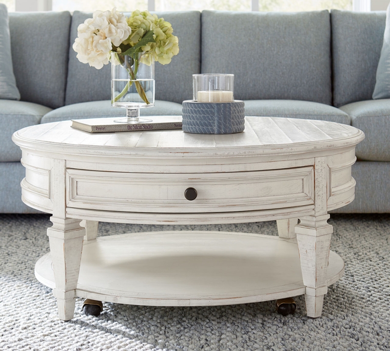 Farmhouse Planked Top Coffee Table with Storage and Rolling Casters